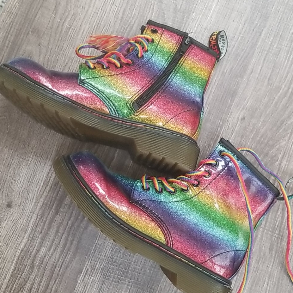 DOC MARTEN RAINBOW OMBRE GLITTER GIRL BOOTS SZ 13